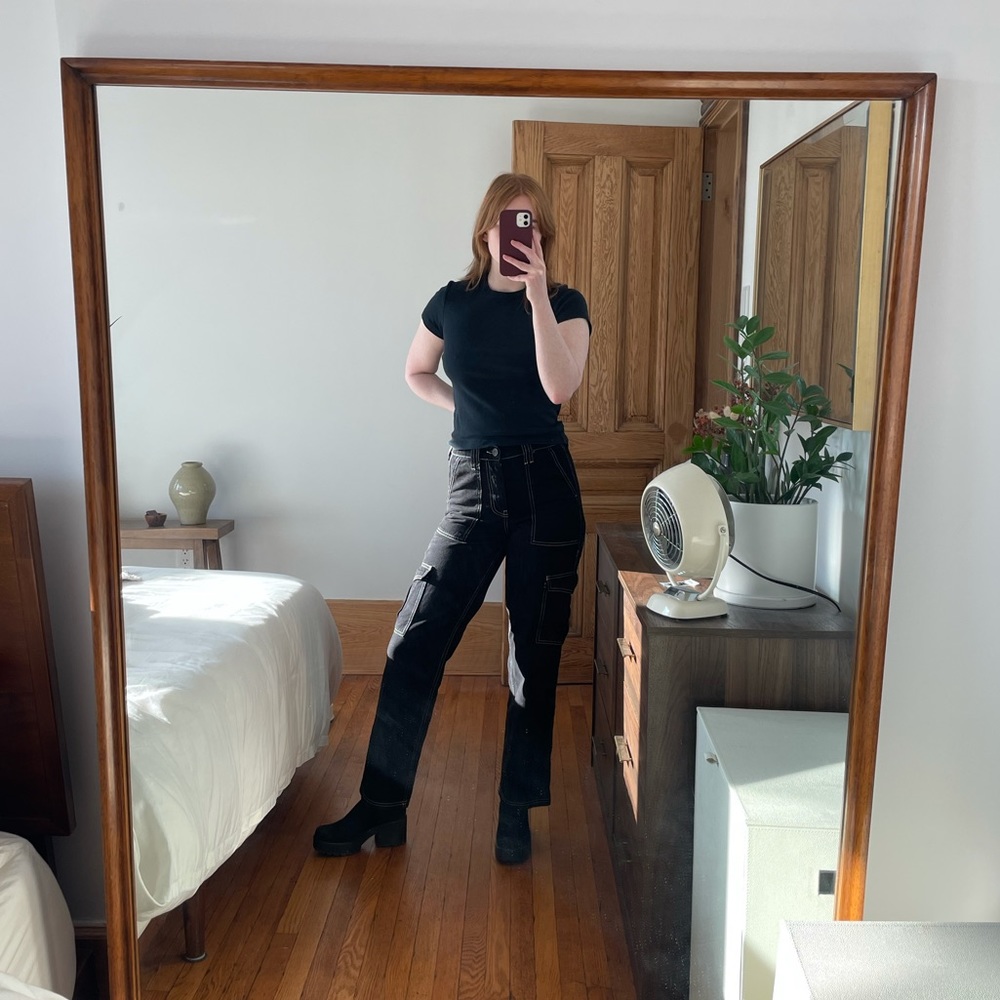 High Waisted Black Cargo Pants